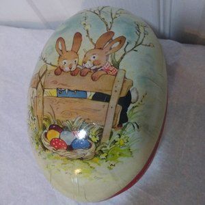 Nestler Paper Mache Egg Bunny Rabbit Fence Basket of Eggs Made In Germany Size 6